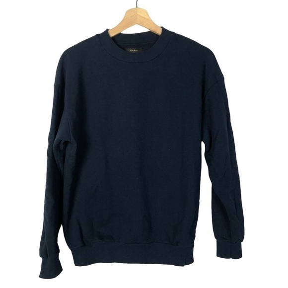 Zara Navy Blue Minimalist Crewneck Sweatshirt S - Picture 2 of 4